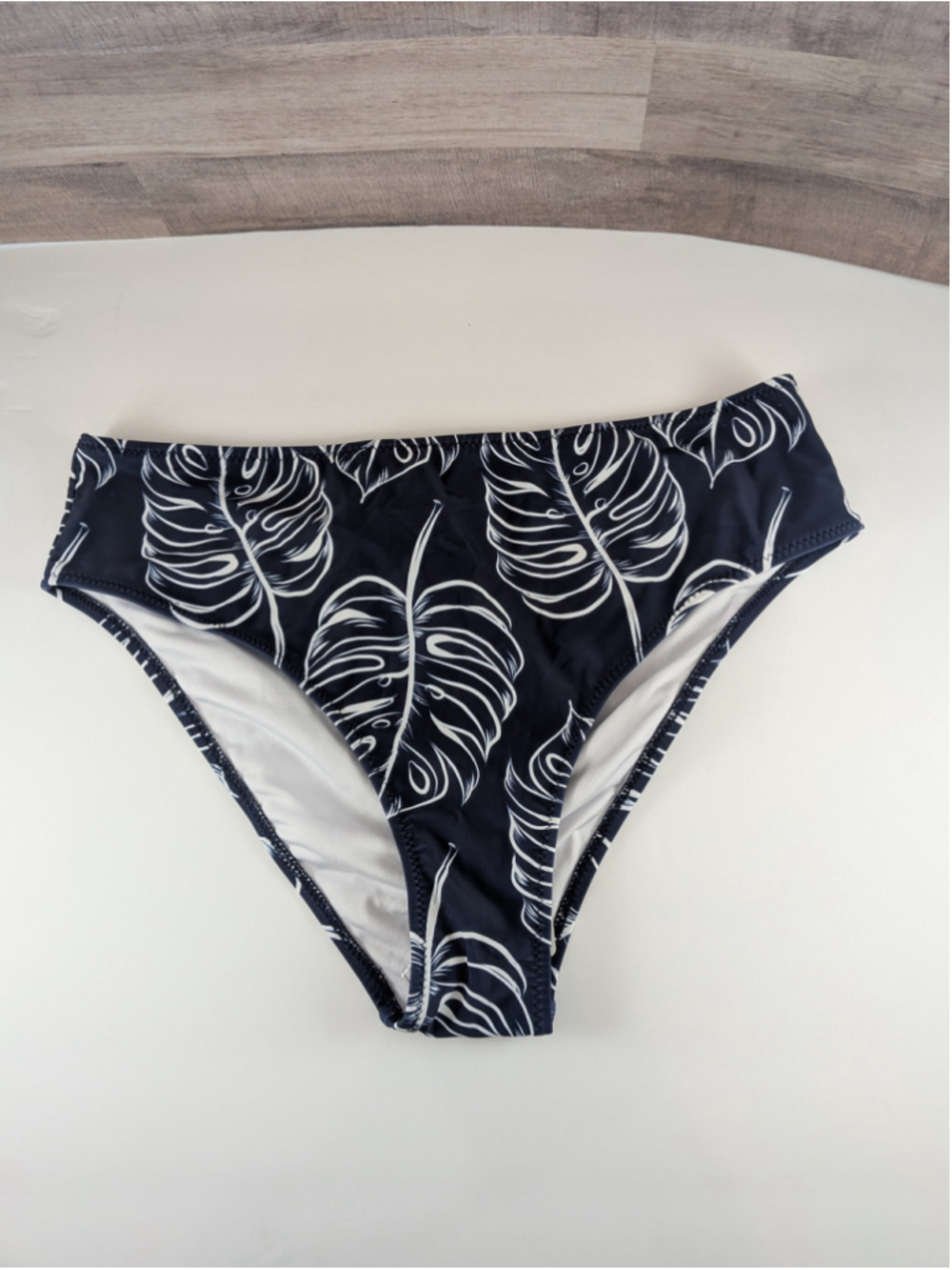 Cupshe Navy White Leaf Print High Waist Bikini Bottom L